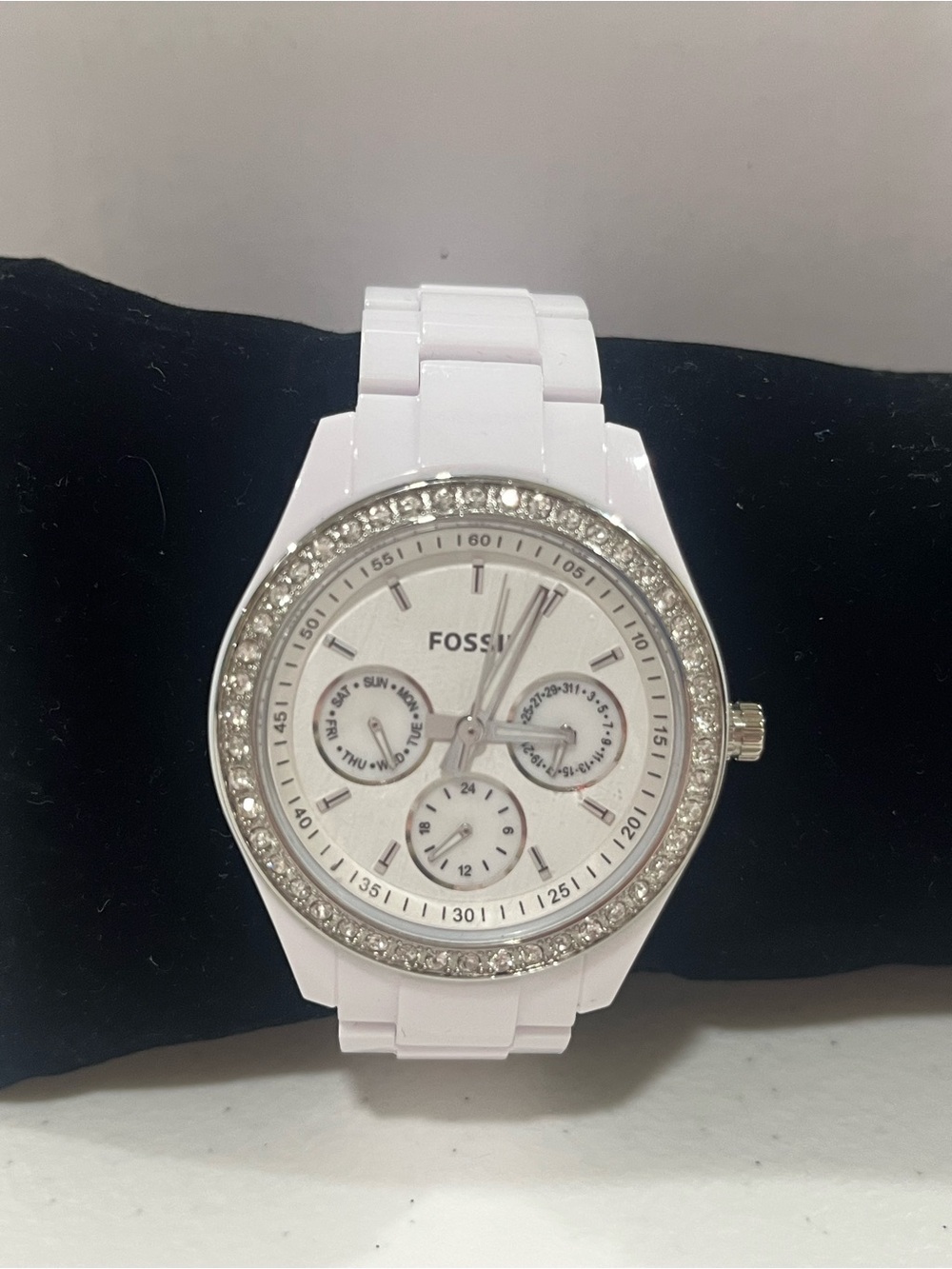Fossil Women’s White Crystal Accent Chronograph Watch